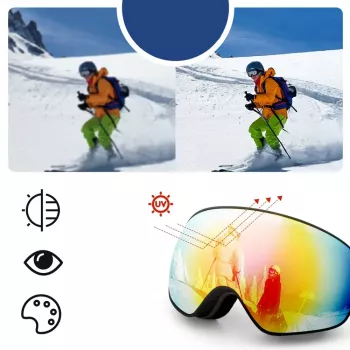 Rockbros SP284 Kids Ski Goggles Anti-Fog UV400 Grey Lens Red Mirror Black