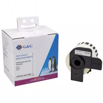 Rolă de etichete G&G compatibilă cu Brother DK-22212 62 mm x 15,24 m film alb permanent universal 15201