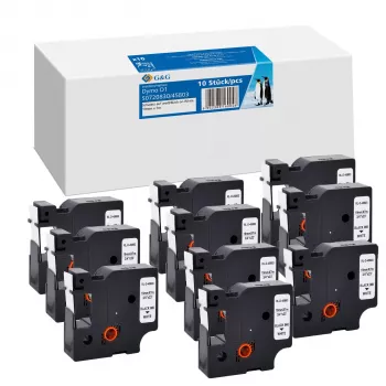 Cartuș bandă etichetă compatibil G&G BB-D-G-D1-45803-10 pachet de 10, 19mm x 7m, bandă albă, imprimare neagră, pentru DYMO D1