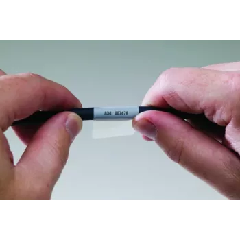 Etichete vinil autolaminante Brady THT-67-427-1.5, alb/translucid, 50,8 x 19,05 mm, permanent, un rând, pentru diametru cablu până la 12 mm, 1500 etichete per rolă 030541