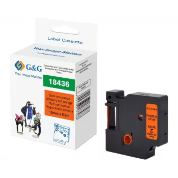 Bandă etichetă vinil G&G RL-D-Vi-18436 19mm x 5,5m portocaliu cu imprimare neagră RL-D-Vi-18436-BK/OR-19MM*5.5M