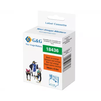 Bandă etichetă vinil G&G RL-D-Vi-18436 19mm x 5,5m portocaliu cu imprimare neagră RL-D-Vi-18436-BK/OR-19MM*5.5M