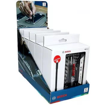 Set de biți pentru șurubelniță de precizie Bosch, stand de prezentare, 5 seturi cu 33 de piese (165 în total), oțel S2, hexagon 1/4