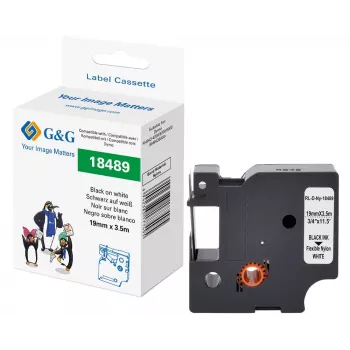 Bandă de etichetat din poliamidă G&G 19mm x 3,5m alb/negru pentru Dymo Rhino RL-D-Ny-18489-BK/WT-19MM*3.5M