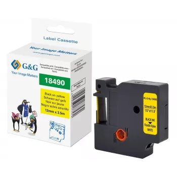 Bandă de etichetat din poliamidă G&G 12mm x 3,5m galben/negru pentru Dymo Rhino RL-D-Ny-18490-BK/YE-12MM*3.5M