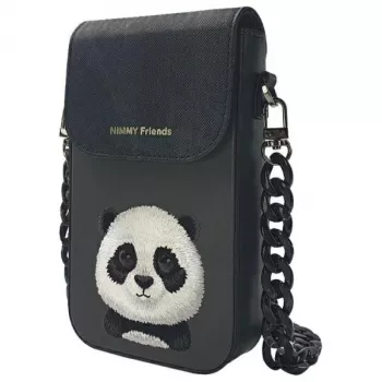 Nimmy Big Eyed Pet 2.0 Panda Crossbody Phone Bag - Black PU Leather