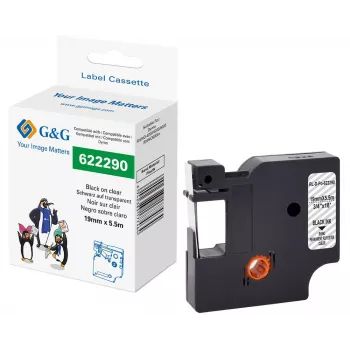 Cartuș bandă de etichetat din poliester G&G transparent 19 mm x 5,5 m imprimare neagră pentru Dymo Rhino RL-D-Po-622290-BK/CL-19MM*5.5M