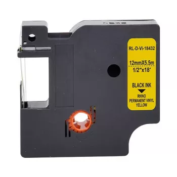 Bandă de etichetat din vinil G&G 12mm x 5,5m negru pe galben pentru Dymo Rhino 18432 RL-D-Vi-18432-BK/YE-12MM*5.5M