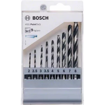 Set de burghie metalice Bosch HSS PointTeQ, 9 piese, 2-10 mm, burghie elicoidale 2607002826