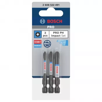 Set de biți Bosch 2608522491 Phillips PH2, 3 piese, 25 mm, tijă hexagonală 1/4