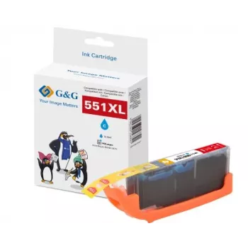 Cartuș de cerneală XL G&G compatibil cu Canon CLI-551C XL (cyan, randament înalt), 14566