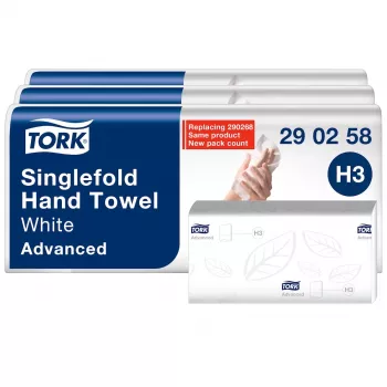Prosoape de mâini pliate în Z Tork Advanced H3, 2 straturi, albe (290258) – 3750 prosoape