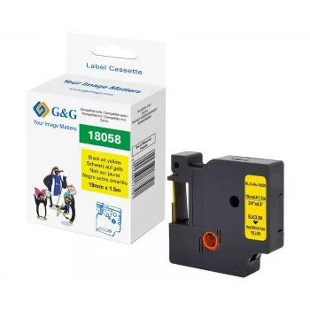 Bandă de etichetare din poliolefină G&G galben/negru 19mm x 1,5m RL-D-Hs-18058-BK/YE-19MM*1.5M