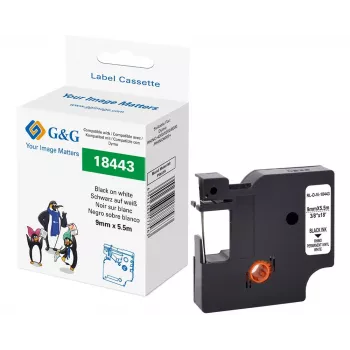 Bandă etichetă vinil G&G alb 9 mm x 5,5 m imprimare negru (RL-D-Vi-18443-BK/WT-9MM*5.5M)