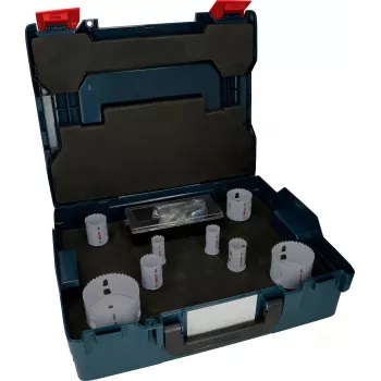 Set de carote Bosch Progressor for Wood and Metal, 7 piese, diametru 20-114 mm, mandrină Power Change, HSS bimetal, cu valiză 2608594431
