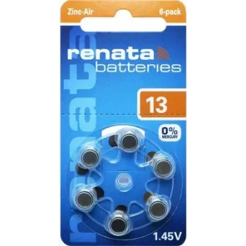 Renata ZA13.DP6 0HG Zinc-Air Hearing Aid Battery PR48, 1.4 V, 305 mAh, 6-Pack