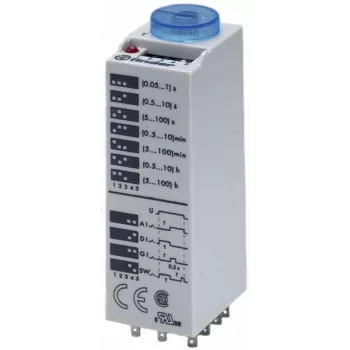 Releu temporizator multifuncțional Finder 85.03.0.125.0000, 1 CO 16A, 12-24V AC/DC, 0,05s-100h, șină DIN