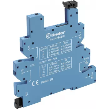 Soclu de releu Finder cu clemă de fixare, LED și suprimare EMC, 93.61.7.024