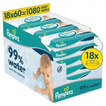 Șervețele umede pentru bebeluși Pampers Aqua, 18 pachete, 1080 buc.