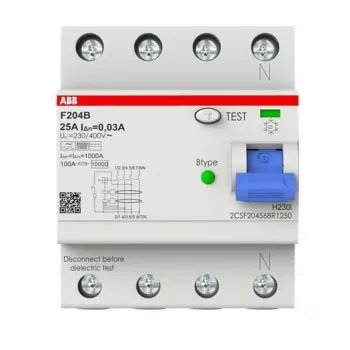 ABB RCCB tip B 4P 25A 30mA 3kA 4 module F204B-25/0.03-4TE 2CSF204568R1250