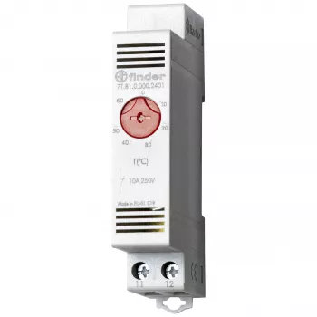 Finder Termostat pentru dulap de control 7T.81.0.000.2402, 1 contact NC, 250 V AC, 10 A, 0-60 °C, șină DIN