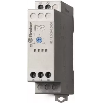 Releu temporizator cu întârziere la conectare Finder 83.11.0.240.0000, 240V AC, 1 CO, 0,05s-100h, șină DIN