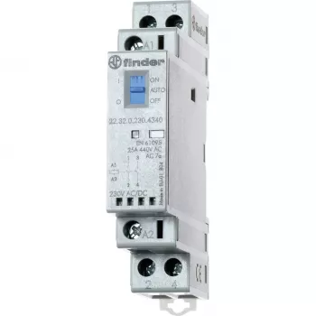 Contactor de instalație Finder 22.32.0.230.4540 230V AC/DC, 1NO+1NC, LED, 25A, șină DIN