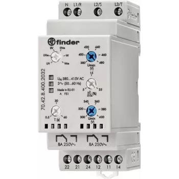Releu de monitorizare trifazat Finder, 380-415 V AC, 2 CO, șină DIN, 35 mm 704284002032