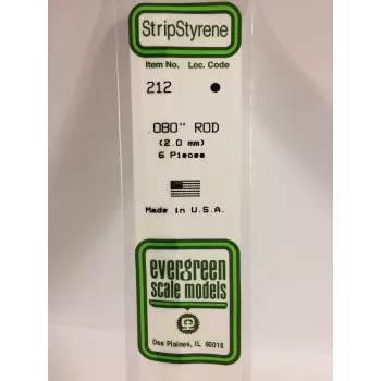 Bară rotundă din polistiren Evergreen 212 2 mm x 350 mm, 6 bucăți