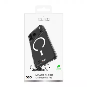 Husă PURO Impact Clear D3O Bio pentru Apple iPhone 17 Pro, compatibilă MagSafe, transparentă (PUIPC17P63IMPCLD3OTR)