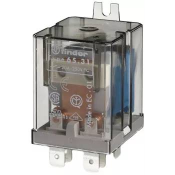 Releu industrial cu fișă Finder 65.31.9.024.4000, bobină 24 V DC, 1 CO (SPDT), 20 A, rezistent la flux