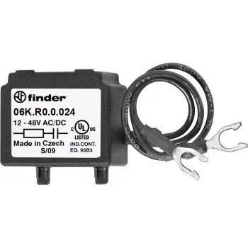Modul de stingere RC Finder 06K.R0.0.024 pentru bobine de releu, 6-24V AC/DC, 100Ω + 0,1µF, modul cu fișă