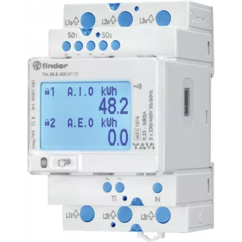Contor digital de energie trifazat FINDER 7M.38.8.400.0112 80 A, Modbus RTU, certificat MID, șină DIN