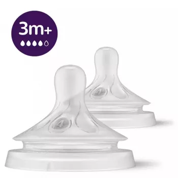 Philips Avent Natural Response Tetine pentru biberon, flux rapid, 3m+, set de 2, silicon, transparent
