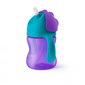 Cană cu pai flexibil Philips Avent 200 ml, 9m+, mov