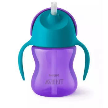 Cană cu pai flexibil Philips Avent 200 ml, 9m+, mov