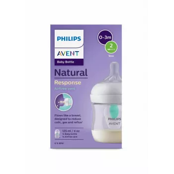 Biberon anticolici Philips Avent Natural Response cu valvă AirFree, 125 ml, Newborn Flow 1, 0 luni+