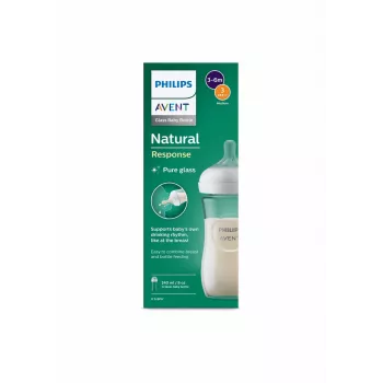 Biberon din sticlă Philips AVENT Natural Response 240 ml, tetină flux mediu, 1m+