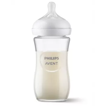 Biberon din sticlă Philips AVENT Natural Response 240 ml, tetină flux mediu, 1m+