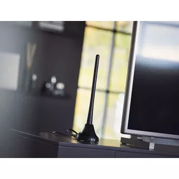 Antenă TV de interior PHILIPS SDV5100/12 cu amplificare 18 dB, UHF/VHF/FM, neagră