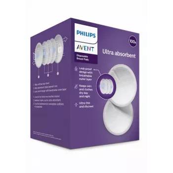 Absorbante de sân pentru alăptare de unică folosință Philips Avent (pachet de 100) | ultraabsorbante, conturate, ambalate individual