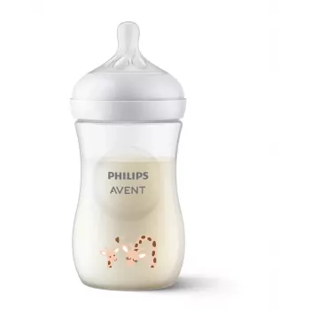 Biberon Philips Avent Natural Response Giraffe 260 ml, tetină cu debit mediu, 1m+
