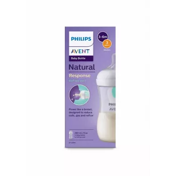 Philips Avent Natural Response Biberon anticolici cu ventil AirFree 260 ml, tetină flux mediu, 1m+