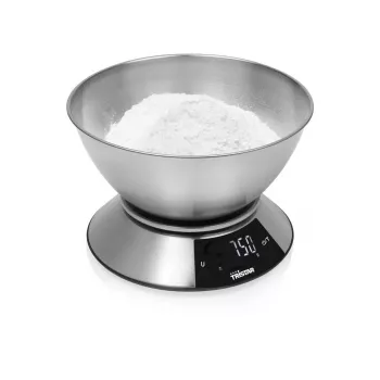 Cântar de bucătărie digital Tristar KW-2453 cu bol din oțel inoxidabil, capacitate 5 kg, precizie 1 g, afișaj LCD, funcție tară, argintiu