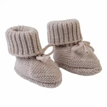 Papuci din lână merinos pentru bebeluși Lodger Slipper Folklore, bej, 0-6 luni
