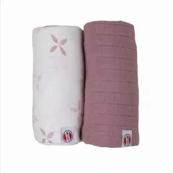 Lodger Swadler Solid Matcha Păturică de înfășat din bumbac, Powder Rose, 110x110 cm, set de 2