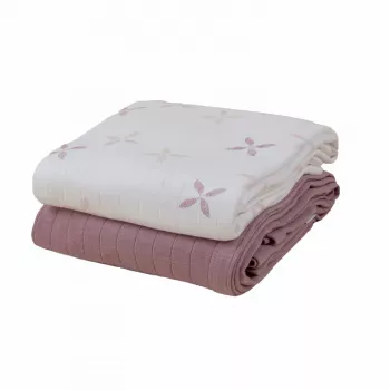 Lodger Swadler Solid Matcha Păturică de înfășat din bumbac, Powder Rose, 110x110 cm, set de 2