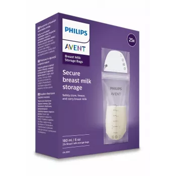 Pungi de păstrare a laptelui matern Philips AVENT 180 ml, 25 buc.