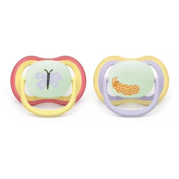 Suzetă de noapte Philips AVENT Ultra Air 0-6 luni, pachet de 2, luminoasă în întuneric