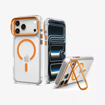 Husă Spigen Ultra Hybrid Optik S MagSafe pentru iPhone 17 Pro Max / 18 Pro Max, transparent/portocaliu